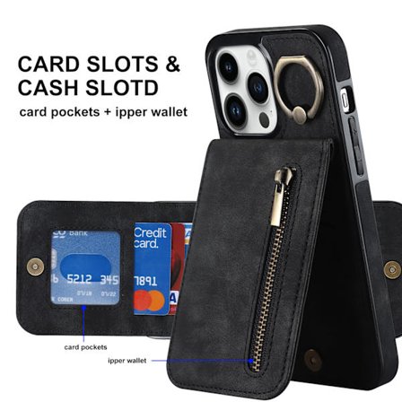 Passer til iPhone 12/Pro kortholder - mobiltelefon skinnetui svart