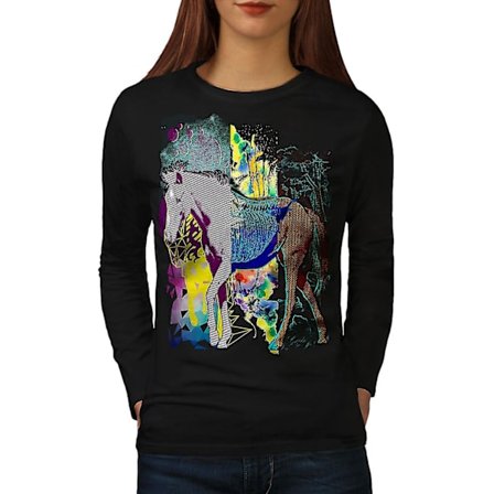 Creative Horse Svart långärmad T-shirt för kvinnor