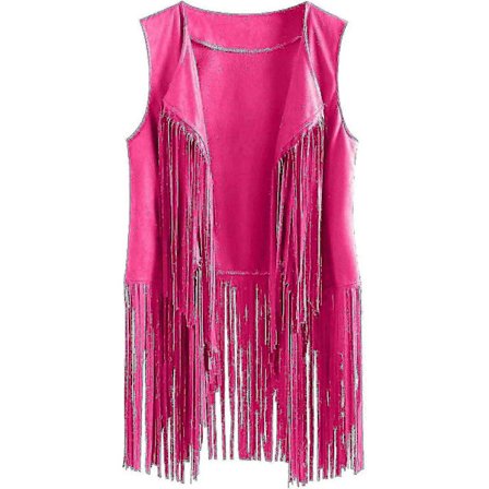 70-tals toppar för kvinnor denimskjorta disco fransväst jacka - perfekt