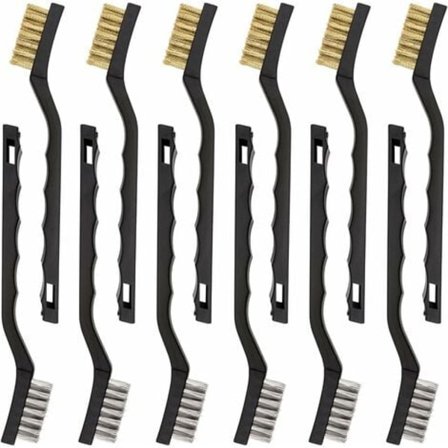 Sett med 12 mini stålbørster i rustfritt stål og messing/NC/