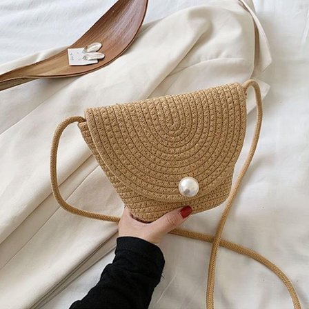 Women Summer Crossbody Woven Handväskor KHAKI
