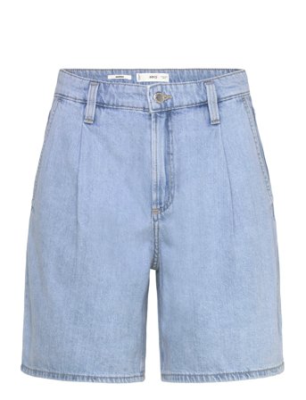 Mango | Mid-Rise Denim Bermuda Shorts With Pleats | 36