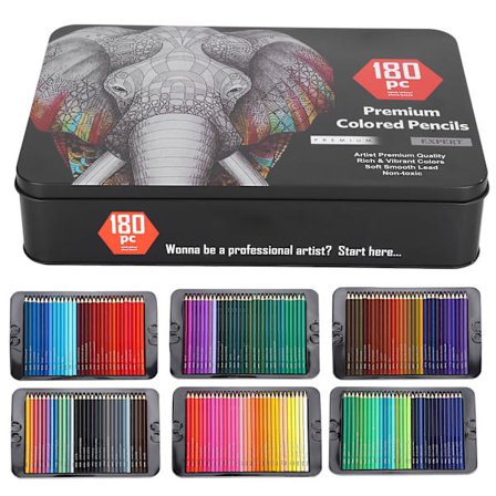 180 st Professionella Färgade Pennor Set för Vuxna Ritning Skissning med Järnlåda
