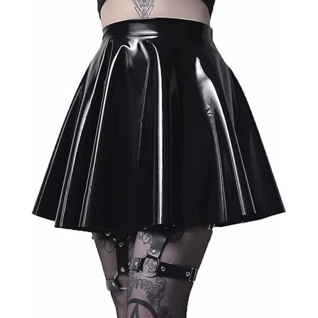 Skjørt i PU-lær for kvinner, svart gotisk plissert kort miniskjørt, størrelse S-XL L