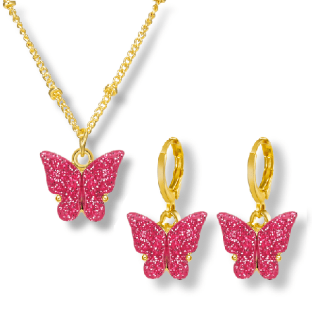 Fjärilshalsband Örhängen Set Rosa