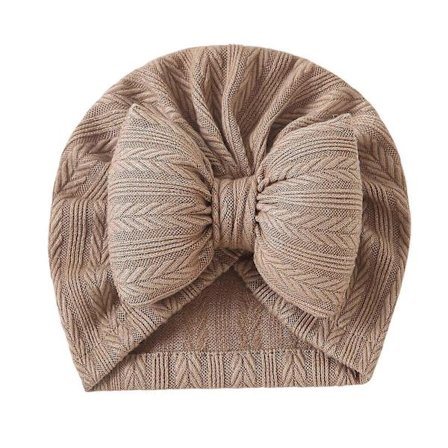 Baby Turbanhatt med rosettdekorasjon, myke fosterhatter ensfarget varm lue trend hodeplagg for nyfødte småbarn kaffe Coffee