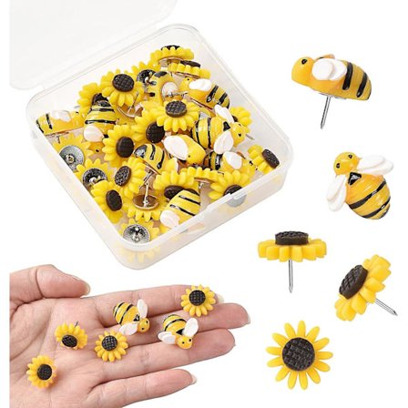 30 stk. solsikke bi tegnestifter dekorative tegnestifter korkplade tegnestifter til fotos væg kork boa