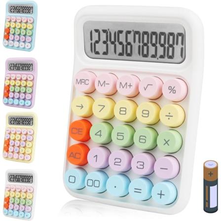 Färgglad Elektronisk Räknare, 12-Siffer Stor LCD-Skärm och Stora Runda Knappar Godisfärgad Skrivbordsräknare för Kontor, Skola, Hem, Företag :UK-COCA-