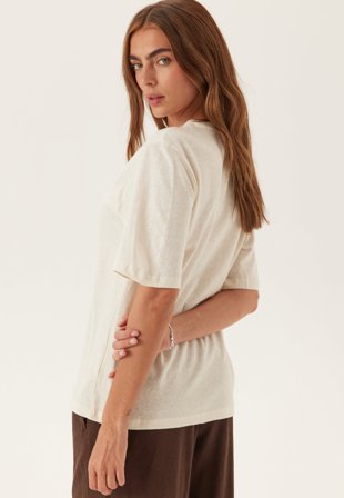 SELECTED - Slfada Ss Linen Blend Tee - Natural