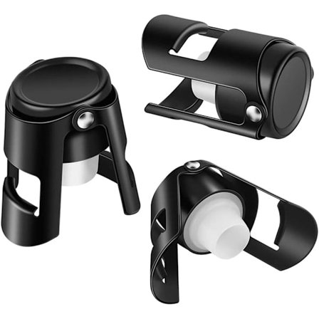 3-pakning Champagne-korker i rustfritt stål, svarte forseglende korker for C