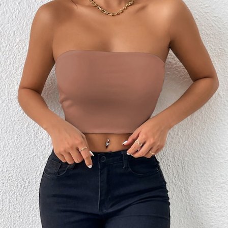 Off Shoulder Crop Tube Top Basic Breast Wrap COFFEE M