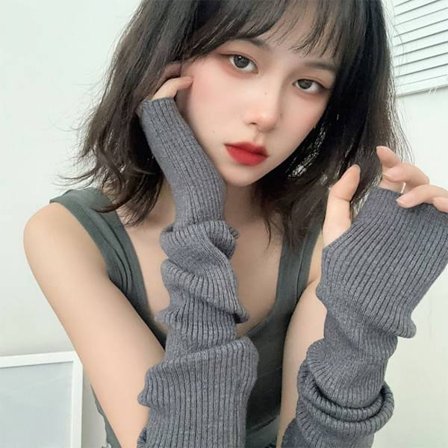 Stickade handskar Långa fingerlösa handskar MÖRKGRÅ - spot sales