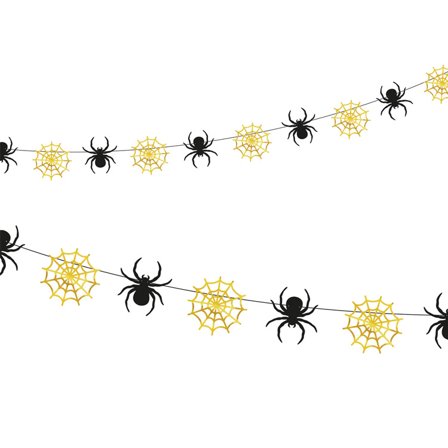 Halloweenguirlande Edderkopper & Spindelvæv Guld & Sort 220 cm