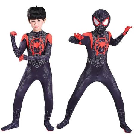 Superheltedragt Supervers Miles Morales Cosplaydragt Zentai Superhelt Mand Bodysuit Kostume Halloween Kostume Til Børn Voksen Sort 100 (90-100cm)