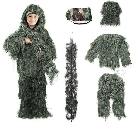 Børne Ghillie Kostumer Sniper Halloween Hær Kostume Grøn V
