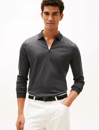 Tommy Hilfiger Ls Zip Interlock Reg Polo - Grey - S