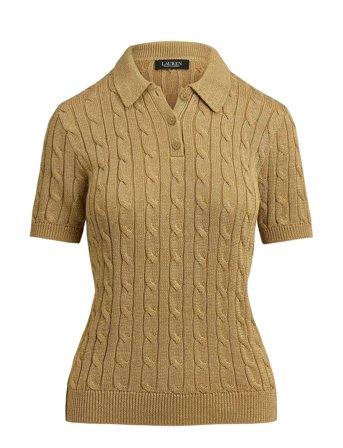Lauren Ralph Lauren | Metallic Cable-Knit Polo Sweater | L