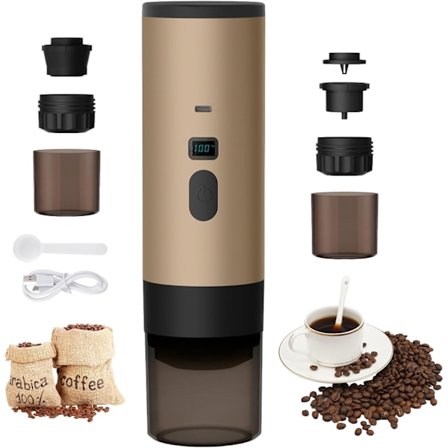 3-i-1 Bærbar Kaffemaskin, 72W Bærbar Kaffetrakter, 12V Oppladbar Espressomaskin, USB Kapsel Espressomaskiner (Khaki)