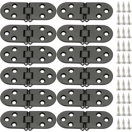 12-pakning 180 graders rund kant sinklegering sammenleggbar klaffhengsle - Svart 80*30*2.2mm