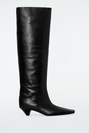 COS Women's Slouched Leather Knee High Boots in Black