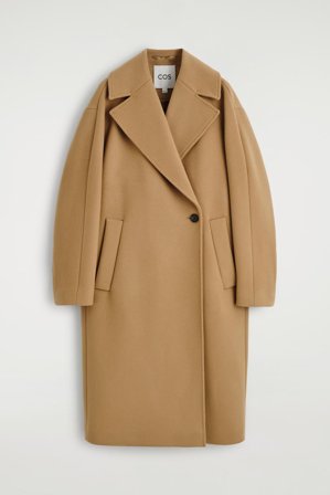 COS Women's Oversized Double-Breasted Wool Long Coat in Beige