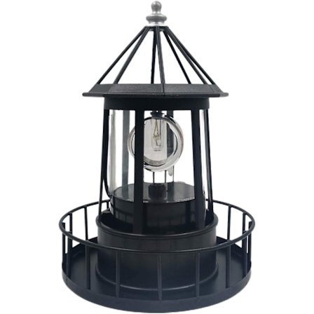 Aurinkokennokäyttöinen LED-majakka, 360 astetta pyörivä majakka maisemavalo, vedenpitävä puutarhan riippuvalaisin, terassille, aidalle, pihalle (FMY)