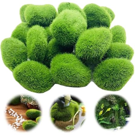 6 konstgjorda mossbollar, gröna mossbollar, falska stenar (3-8cm)
