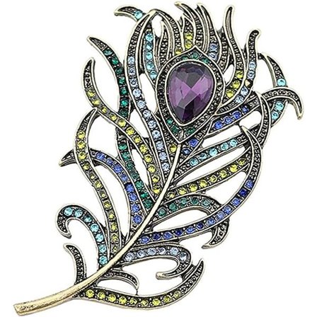 Kvinnors Vintage Påfågel Fjäder Brosch Nålar Simulerade Kristall Dropplume Brosch