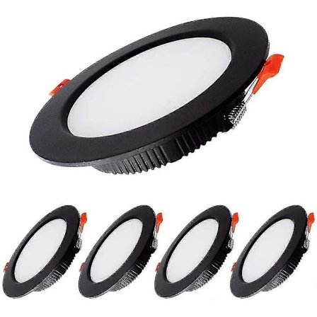 7W LED Nedfelt Lys Dimmbart Svart Ekstra Flatt 230V 5-pakning, 700lm=70W Glødelampe, IP44, Kald Hvit 6000K, Taklampe For Bad, Kjøkken, Stue, Gang