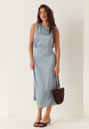 SELECTED - Slfchloe Slim Sl O-neck Midi Dress - Dusty blue