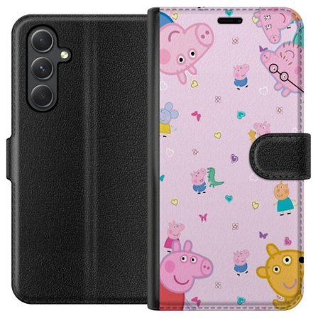 Kompatibelt Lommeboketui til Samsung Galaxy A05s Peppa Gris med en baby i armene, mamma gris motiv i fargerik og myk barneillustrasjon med hjerter