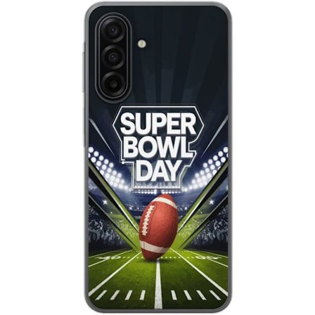 Yhteensopiva Puhelinkuori Samsung Galaxy A17 5G Super Bowl Day juliste, jossa amerikkalainen jalkapallo valaistuksella varustetulla areenalla dramaatt