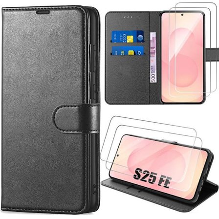 Skyddskal - BOOLING - för Samsung Galaxy S25 FE - Svart Syntetsläder Anti-repor - 2 Glas