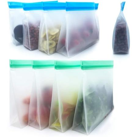 Återanvändbara matförvaringspåsar 8-pack - Stående BPA-fria läckagesäkra