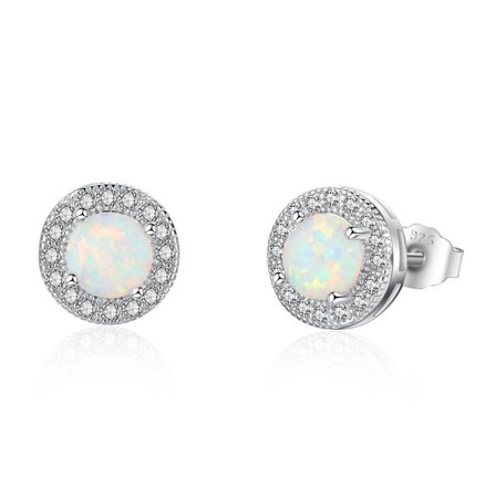 925 Sterling Silver Örhängen Kvinnor Stud Örhängen Opal Födelsedag Sten Stud Örhängen med Cubic Zirconia Örhängen för Kvinnor Flickor
