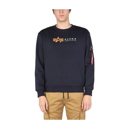Alpha Industries, Sweatshirt With Logo Print Niebieski, Mężczyzna, Rozmiar: L