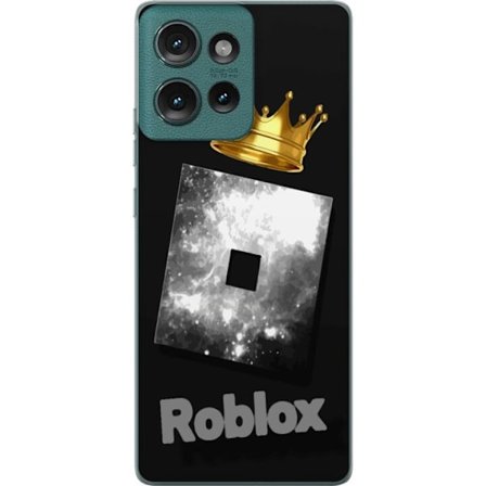 Kompatibelt Mobildeksel til Motorola Motorola Edge 50 Minimalistisk svart og sølvfarget Roblox-symbol med gylden krone og luksuriøs gamer-estetikk p