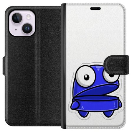 Kompatibel Tegnebogsetui til Apple Apple iPhone 14 Plus Blå tegneseriefigur med åbent udtryk og store øjne i sjov illustration