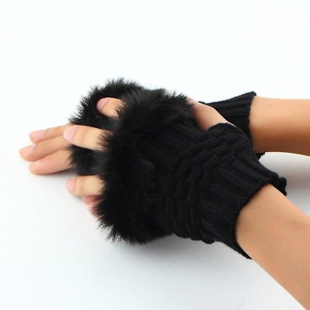 Vinter Arm Warmer Fingerløse Strikket Pels Kant Hansker