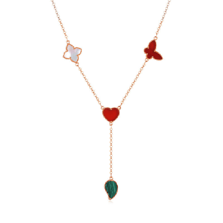 Kvinnor Halsband Kedja Choker Hänge Smycken Flickor Present Fyrklöver Fjäril Kärlekshjärta Fritillary Malakit Rose Gold 925 silver