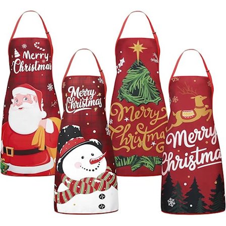 4 stk. juleforklær for kvinner og menn, justerbare vanntette kjøkkenforklær med smekke for julefestgave
