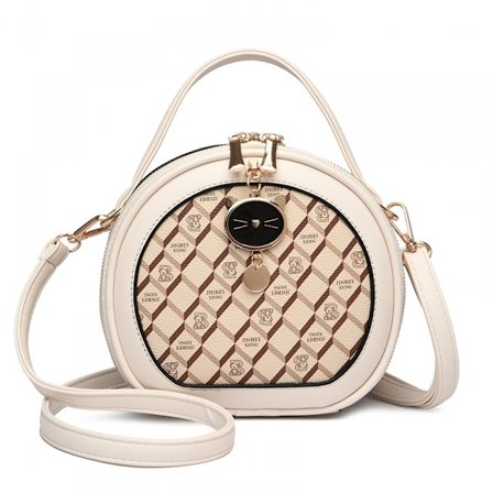 Axelremsväska Tote Tryckt Liten Rund Väska Mjukt Läder