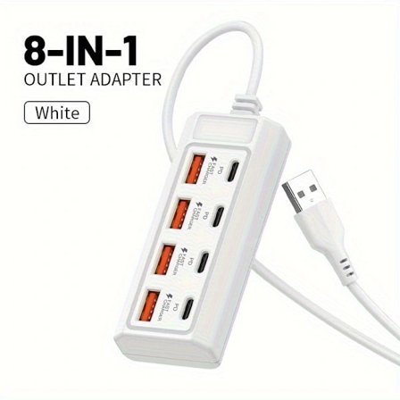 8-Port USB till 4 USB 4 Type-C 25W Snabbladdningshubb, Multi-Port Höghastighetsladdning Vit