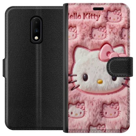 Yhteensopiva Lompakkokotelo OnePlus 7 Hello Kitty vaaleanpunainen pörröinen tausta, jossa on ikoninen kasvot ja kawaii-esteettisyys