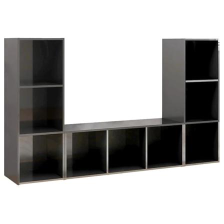 Vidaxl Tv-skåp 3 Delar Grå Högglans 107x35x37 Cm Konstruerat Trä Grå