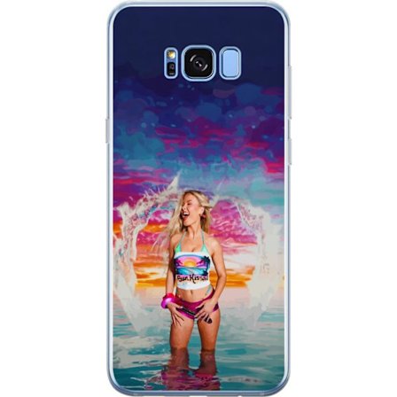 Yhteensopiva Puhelinkuori Samsung Galaxy S8+ Vaalea nainen kirjavia rantavaatteita pelaa meressä auringonlaskun aikaan