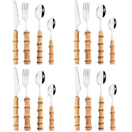 Sæt Bambus Kreativt Håndtag Design Bestik 16:a Rustfrit Stål Bestik Wester