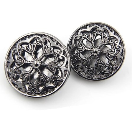 10 st Klädknappar Mode Ihålig Blomma Metall Skaft Rundformad Metallknapp Set Syknapp (25mm, Svart)