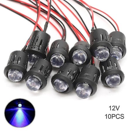 10 stk./sæt 12v 10mm fortrådet konstant LED ultra lys stærk vand klar pære kabel 20cm fortrådet LED [DB]