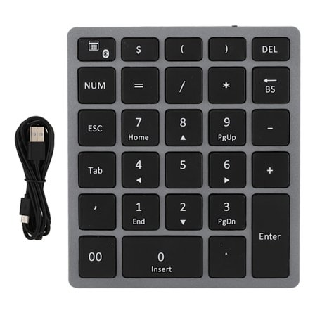BT306 28 Taster Numerisk Tastatur Tynd Genopladelig Mini Tastatur Universal til Computer Telefon Grå